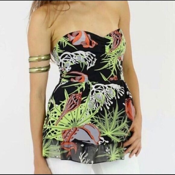 Nanette Lepore Silk Coral Sea Life Strapless Top - Picture 1 of 10